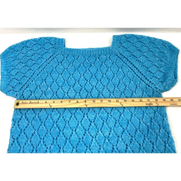 Vintage 70's‎ Handmade Knitted Dress Womens Medium Turquoise Blue Midi - Picture 3 of 8